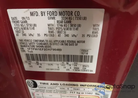 2013 Ford F-150 Xlt z USA, uszkodzony, nr VIN 1FTFW1EF2DKF96489